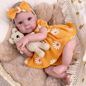 20 Inches Bright Yellow Realistic Newborn Soft Cloth Body Doll And Feeding Set